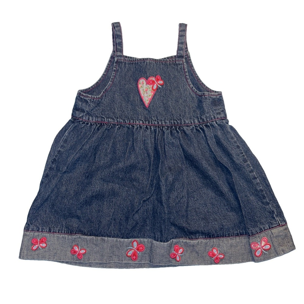 Vintage Toffee Apple Denim Dress Embroidered Heart Butterfly Girls Size 4/5